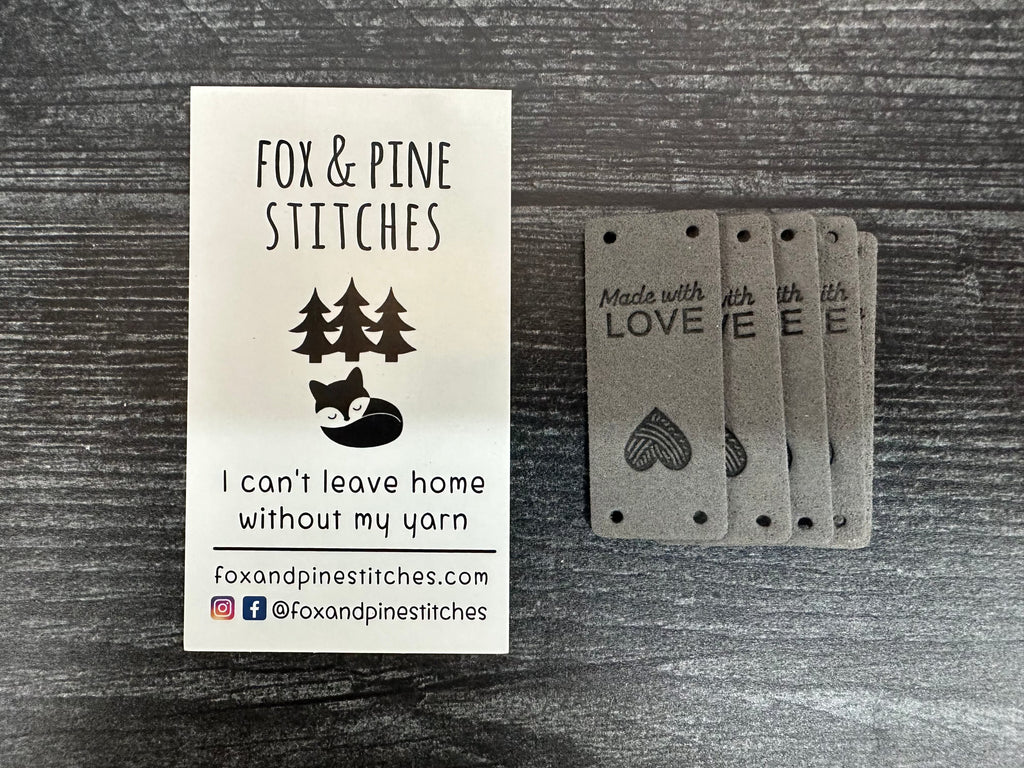 fox and pine fold over tag made with love grey